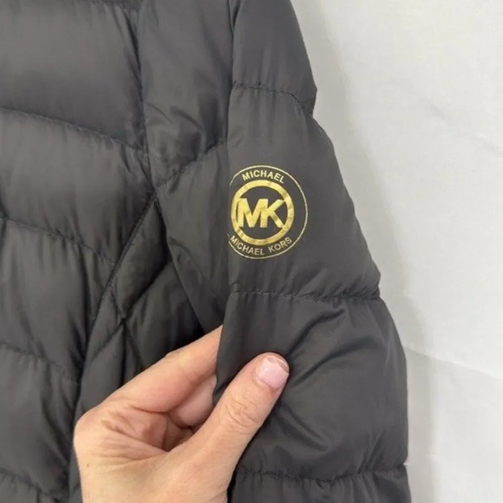 Michael Kors Women's Quilted Packable Down Jacket Black Hooded Puffer Sz Small